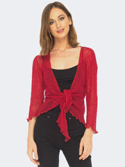 Women's Tie Up Front Knitted Open Bolero Shrug Top