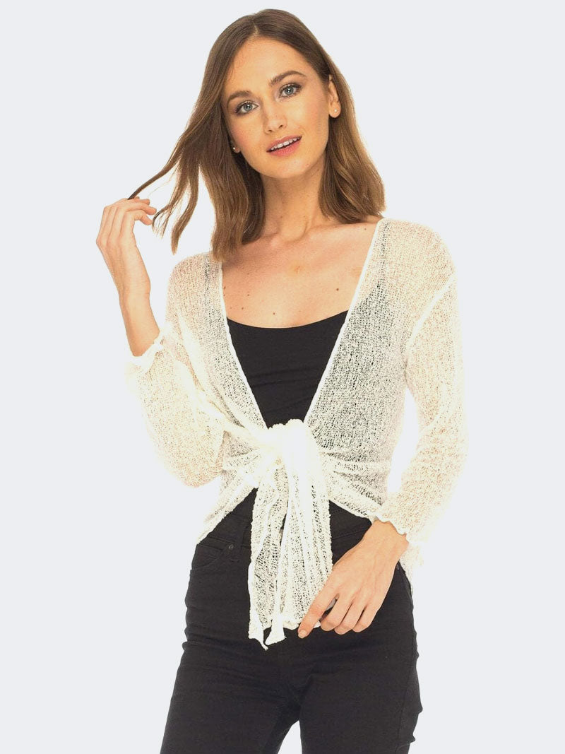 Women's Tie Up Front Knitted Open Bolero Shrug Top