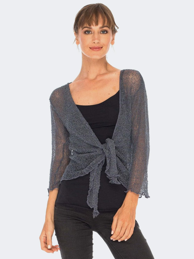 Women's Tie Up Front Knitted Open Bolero Shrug Top