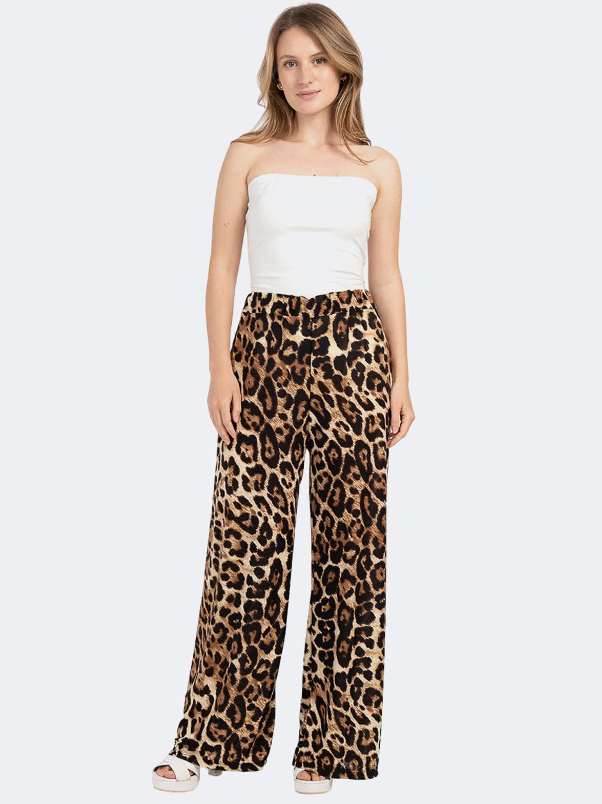 Women Animal Leopard Wide Leg Trouser Pant