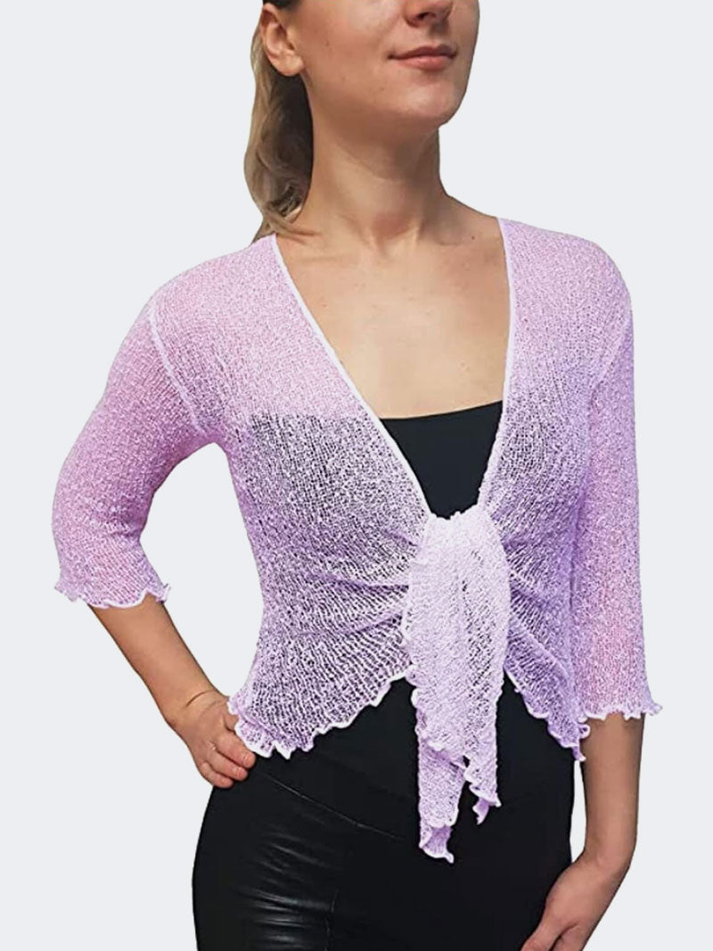 Women's Tie Up Front Knitted Open Bolero Shrug Top