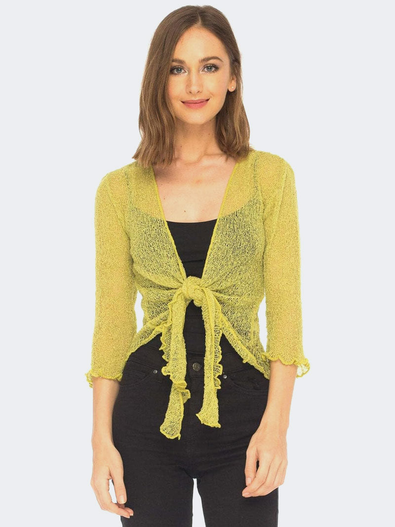 Women's Tie Up Front Knitted Open Bolero Shrug Top