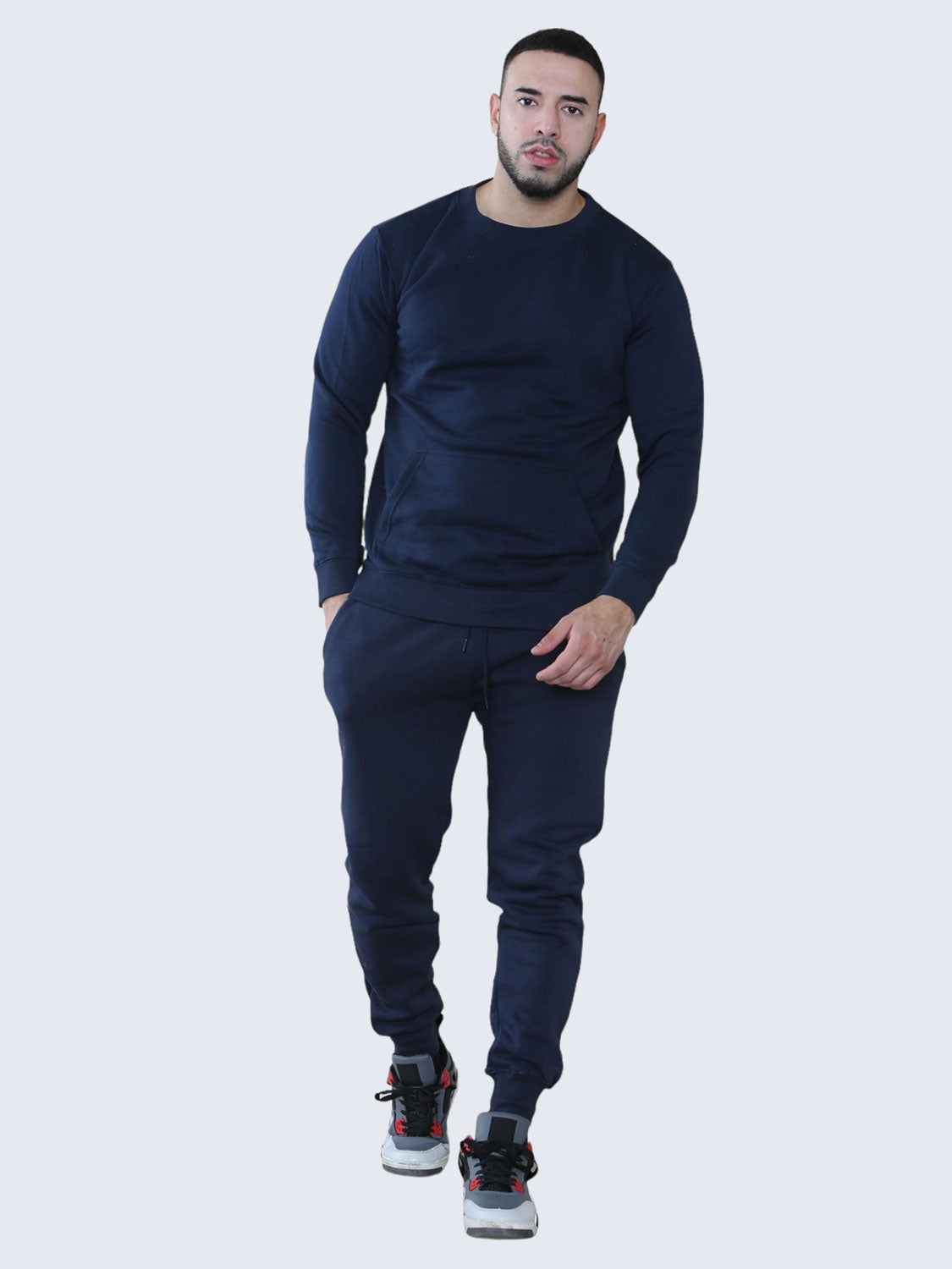 Men Plain Fleece Pullover Sweatshirt and Bottom 2-Pieces Tracksuit Set