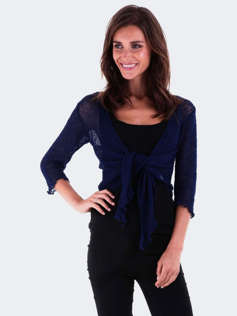 Women's Tie Up Front Knitted Open Bolero Shrug Top