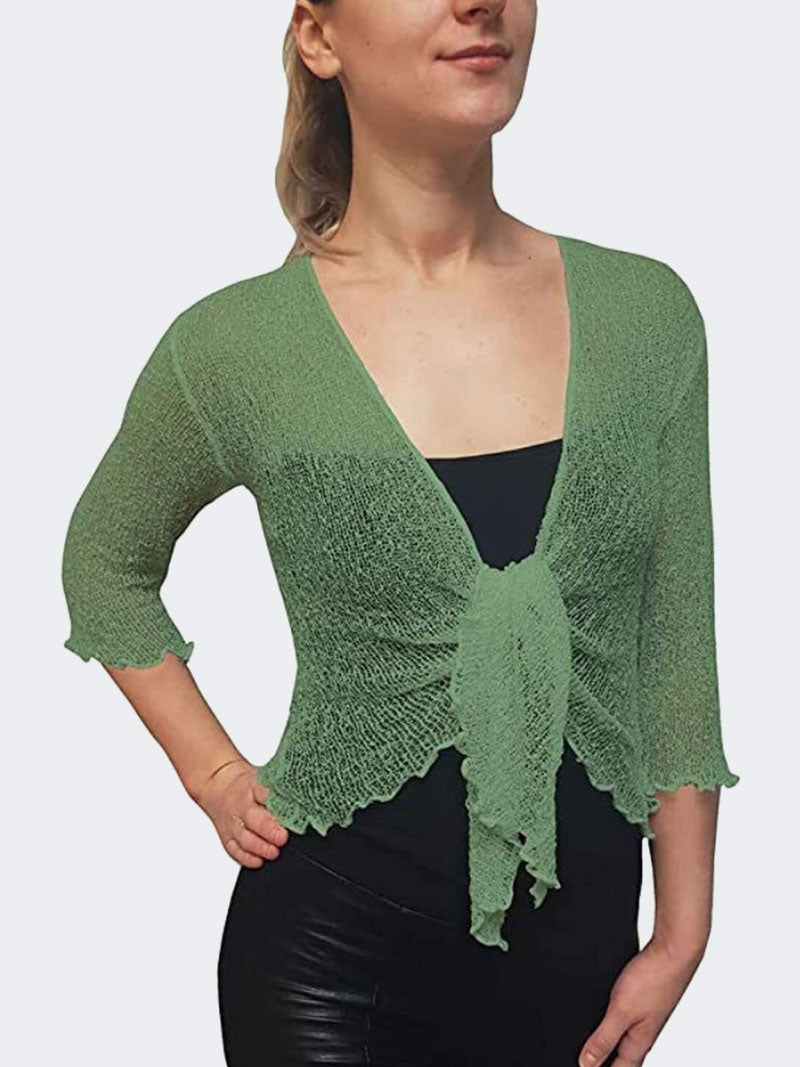 Women's Tie Up Front Knitted Open Bolero Shrug Top