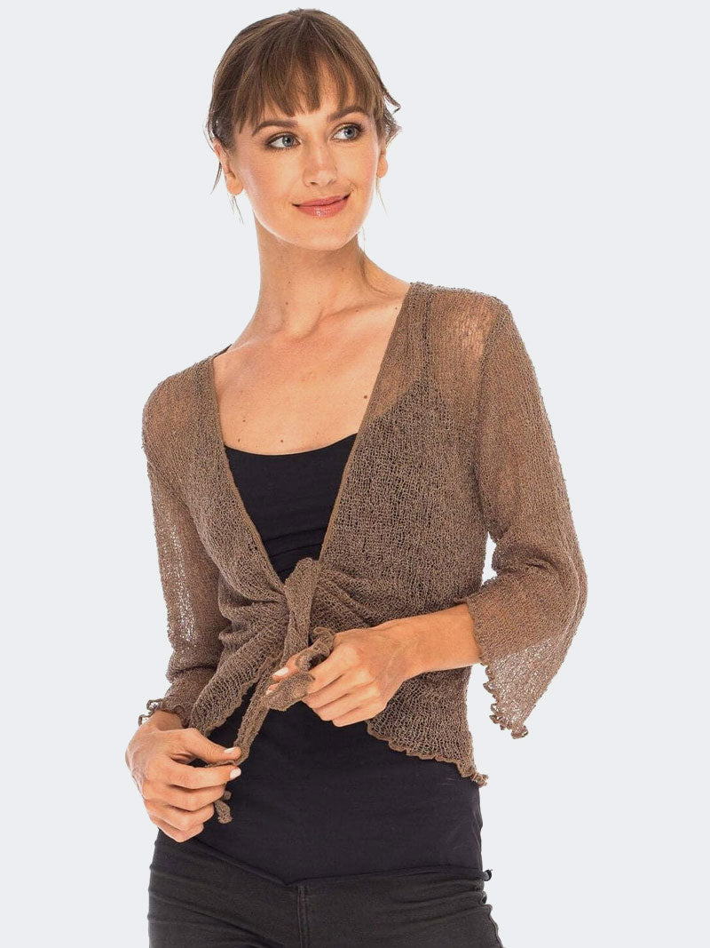 Women's Tie Up Front Knitted Open Bolero Shrug Top