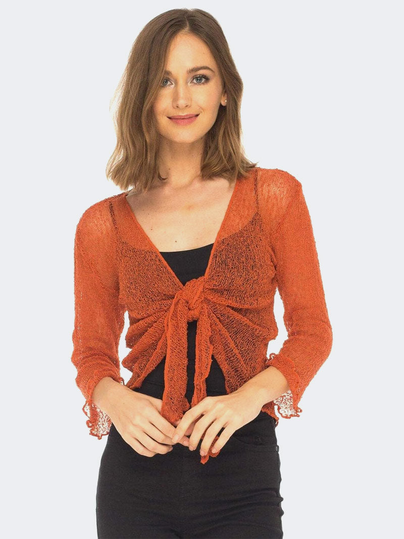 Women's Tie Up Front Knitted Open Bolero Shrug Top