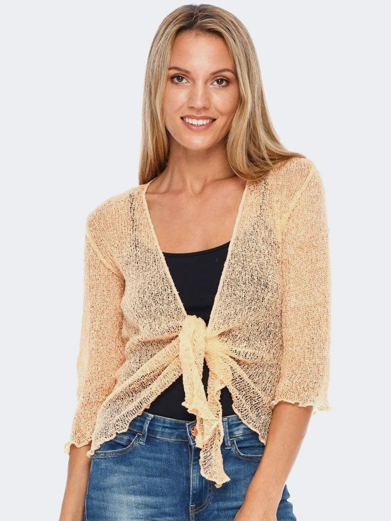 Women's Tie Up Front Knitted Open Bolero Shrug Top