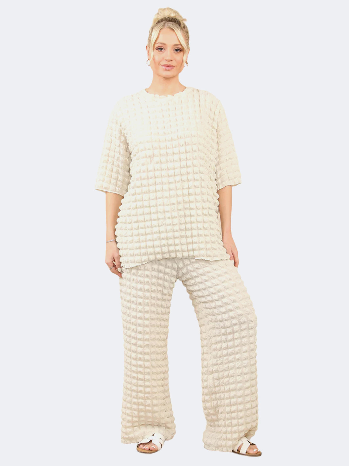 Women Popcorn Bubble Pattern 2Pcs Co-Ord Set