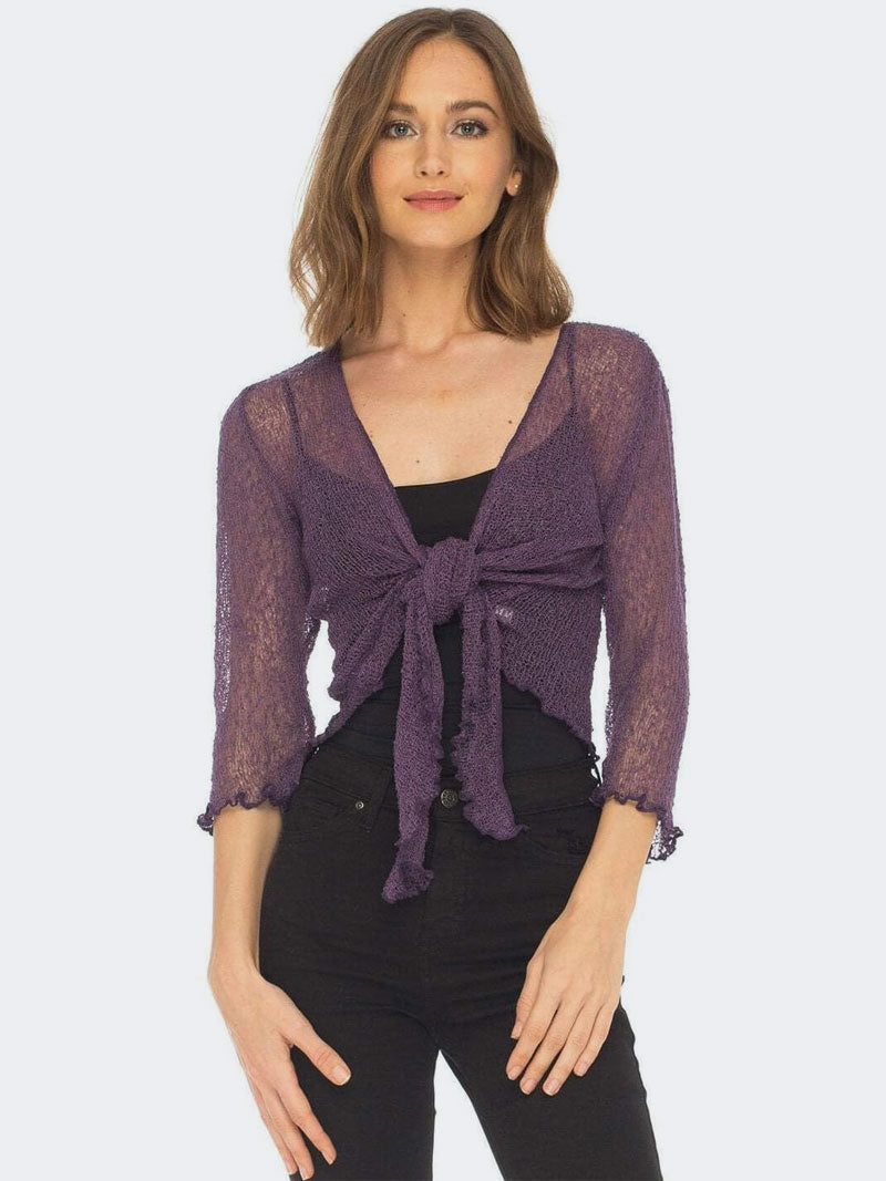 Women's Tie Up Front Knitted Open Bolero Shrug Top